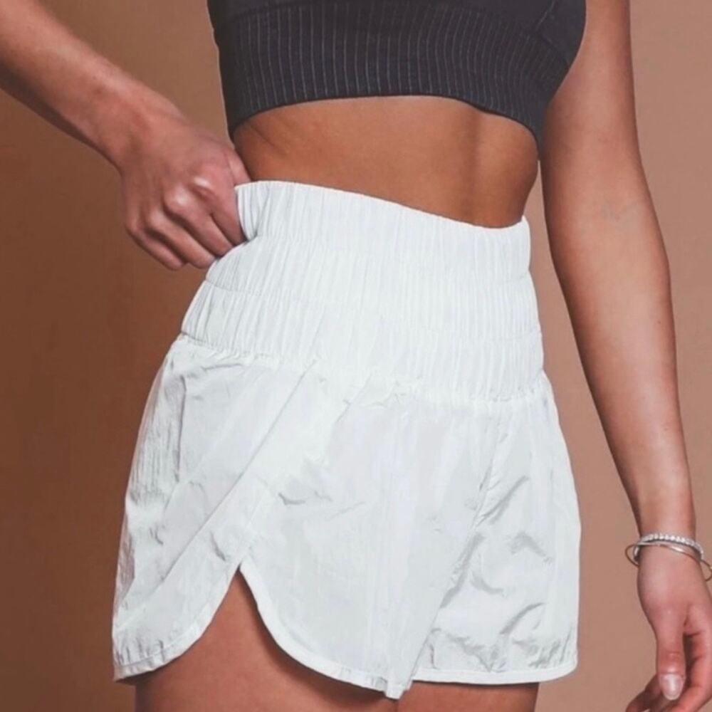 FP Movement Free People The Way Home Athletic Smocked High Rise Shorts White S